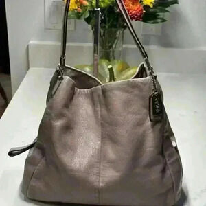 Coach 26224 Madison Phoebe Pebble Grain Leather Triple Compartment Bag Taupe